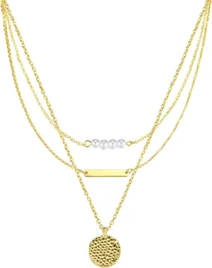 Layered Gold Necklaces for Women Dainty 14K Gold Pendant Pearl Choker Necklace with Full Moon Trendy Jewelry for Women