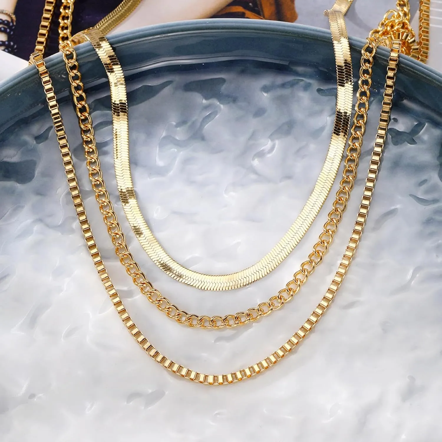 Layered Necklaces for WomenChunky Gold Choker Necklace14K Gold Plated Snake Chain NecklaceHerringbone Necklace  Trendy Waterproof Gold Jewelry for Women