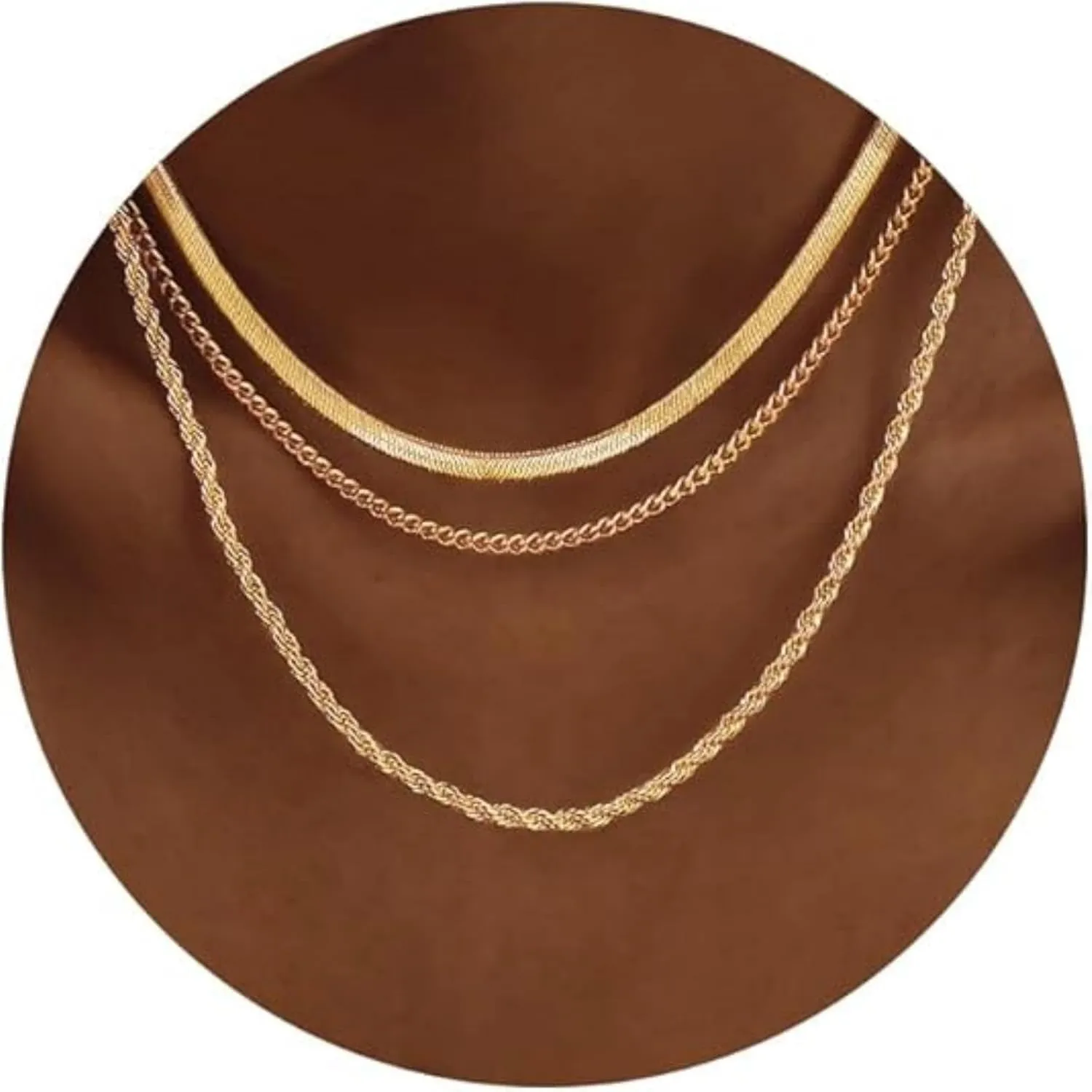 Layered Necklaces for WomenChunky Gold Choker Necklace14K Gold Plated Snake Chain NecklaceHerringbone Necklace  Trendy Waterproof Gold Jewelry for Women