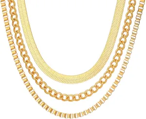 Layered Necklaces for WomenChunky Gold Choker Necklace14K Gold Plated Snake Chain NecklaceHerringbone Necklace  Trendy Waterproof Gold Jewelry for Women