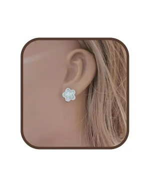 Leaf Clover Stud Earrings 925 Sterling Silver/Mother of Pearls Cubic Zirconia/Solid Silver/Gold Plated/Gift for Her (White Sterling Silver)