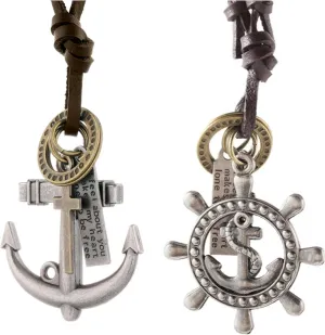 Leather Necklaces Set of Bronze Anchor with Cross Pendants Jewelry Charm Accessories for Men and Women