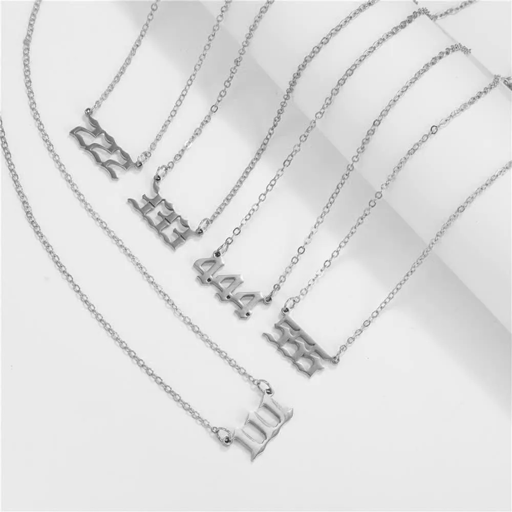 LEGENSTAR Angel Number Necklace 111 222 333 444 555 666 777 888 999 Necklace Gold silver Stainless Steel Angel Necklace with Simulated Diamond End Extra Chain Necklaces for Women