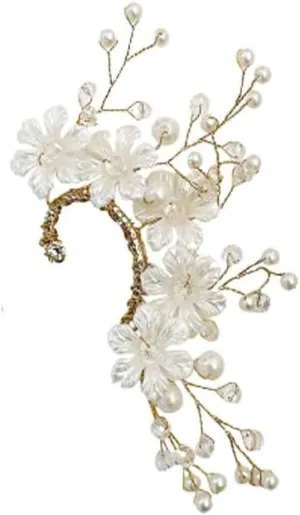 Leheybia 1 Pcs Pearl Flower Earrings Handmade Elf Ear Cuff Fairy Flower Single Left Earring for Women