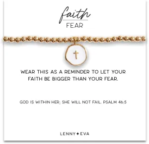 Lenny & Eva Faith Over Fear Cross Stretchable Bracelets for Women Inspirational Jewelry with Message on Card