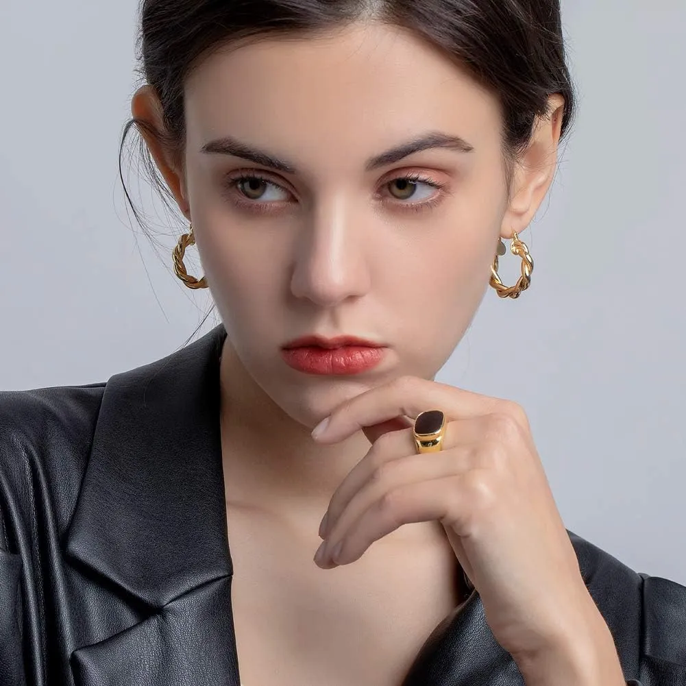 LILIE&WHITE Twisited Gold Chunky Hoop Earrings For Women 14K Gold Plated High Polished Lightweight Hoops Fashion Jewelry
