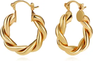 LILIE&WHITE Twisited Gold Chunky Hoop Earrings For Women 14K Gold Plated High Polished Lightweight Hoops Fashion Jewelry
