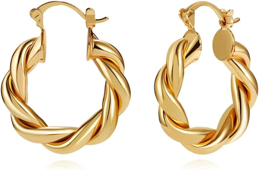 LILIE&WHITE Twisited Gold Chunky Hoop Earrings For Women 14K Gold Plated High Polished Lightweight Hoops Fashion Jewelry