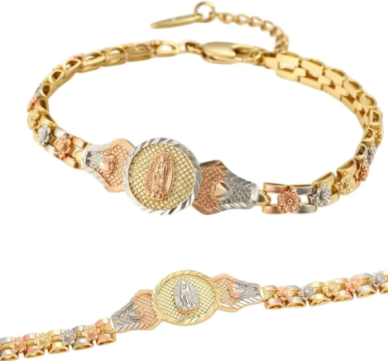 Lina's Diamonds Stainless Steel Bracelets for Women - Gold Virgin Mary Bracelet - Catholic Religious Jewelry
