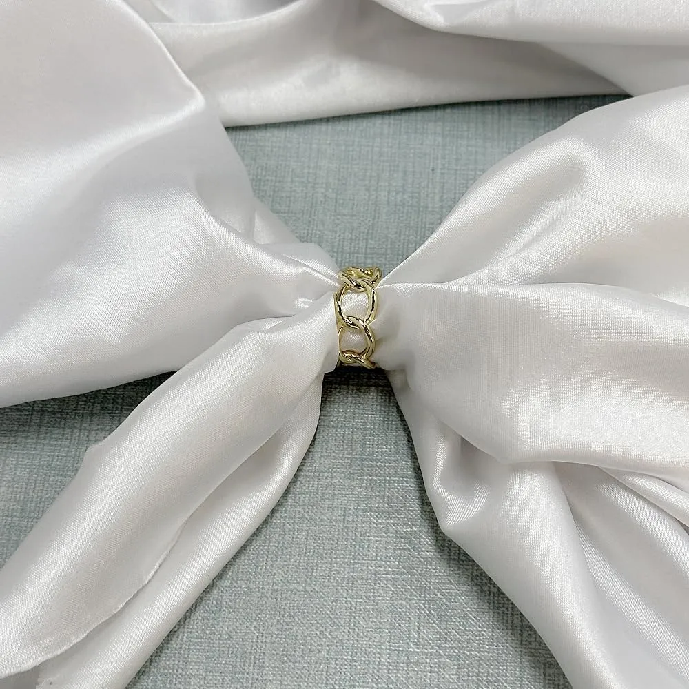 Link Chain Silk Scarf Ring Brooch for Women Girls Fashion Chic Minimalist Simple Shawl Scarves Band Statement Buckle Wrap Finger Rings Size 8 Dress Accessories Jewelry Gift