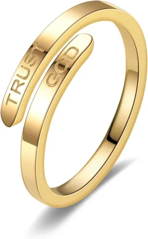 LIU JUN Trust God Ring For Women, Inspirational Ring Engraved TRUST GOD Fashion Stainless Steel Adjustable Religious Faith Rings for Women Men Jewelry Gifts