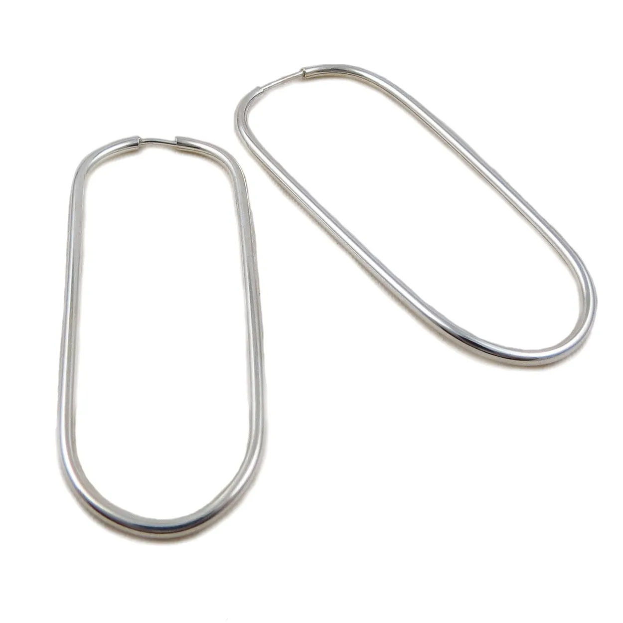 Long 925 Silver Oval Tube Hoop Earrings