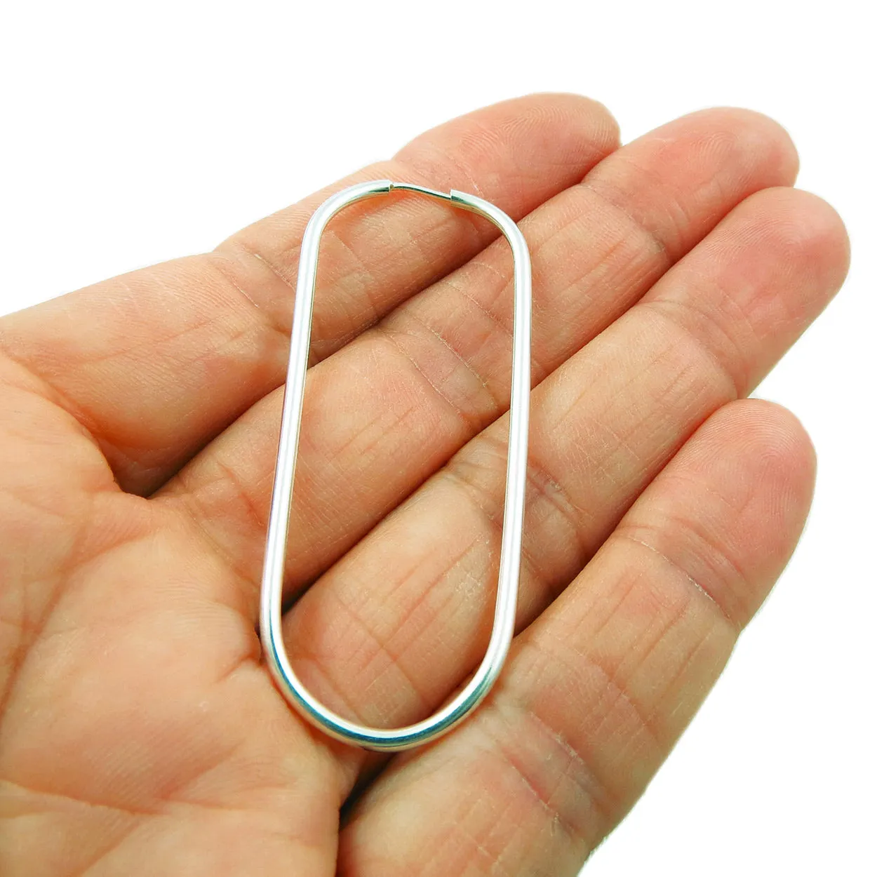 Long 925 Silver Oval Tube Hoop Earrings