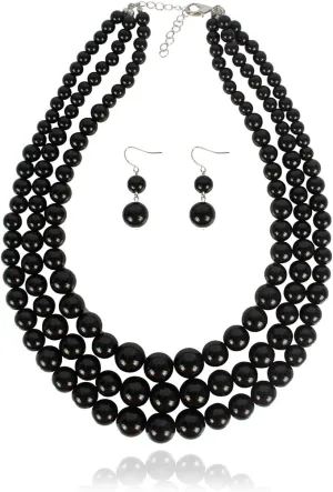 Long tiantian Pearl Choker Necklace Chunky Pearl Statement Necklace Bracelets Earrings for Women Trendy Red/White/Pink Mrs Roper Jewelry Set for Women Bridal Accessories