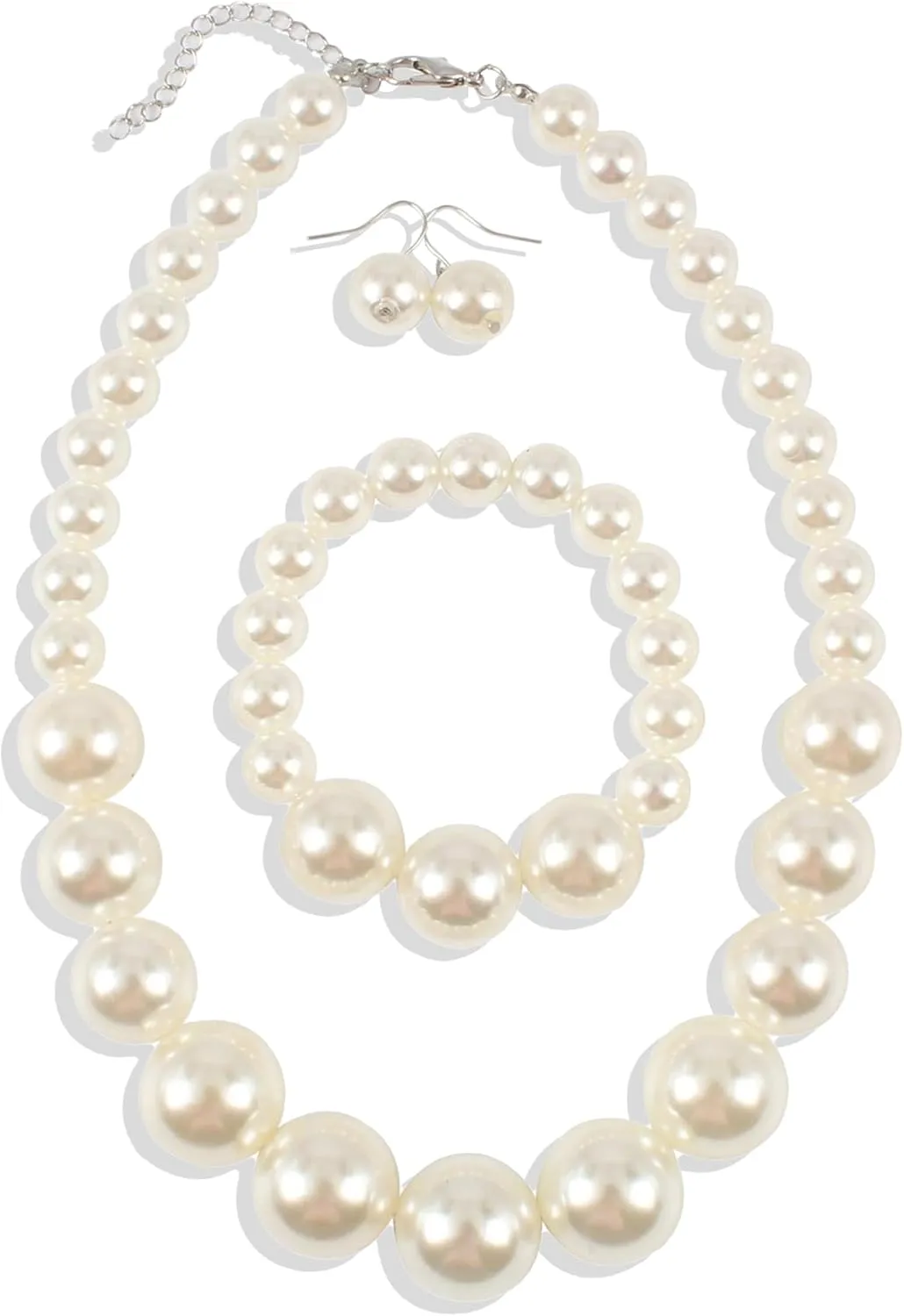 Long tiantian Pearl Choker Necklace Chunky Pearl Statement Necklace Bracelets Earrings for Women Trendy Red/White/Pink Mrs Roper Jewelry Set for Women Bridal Accessories
