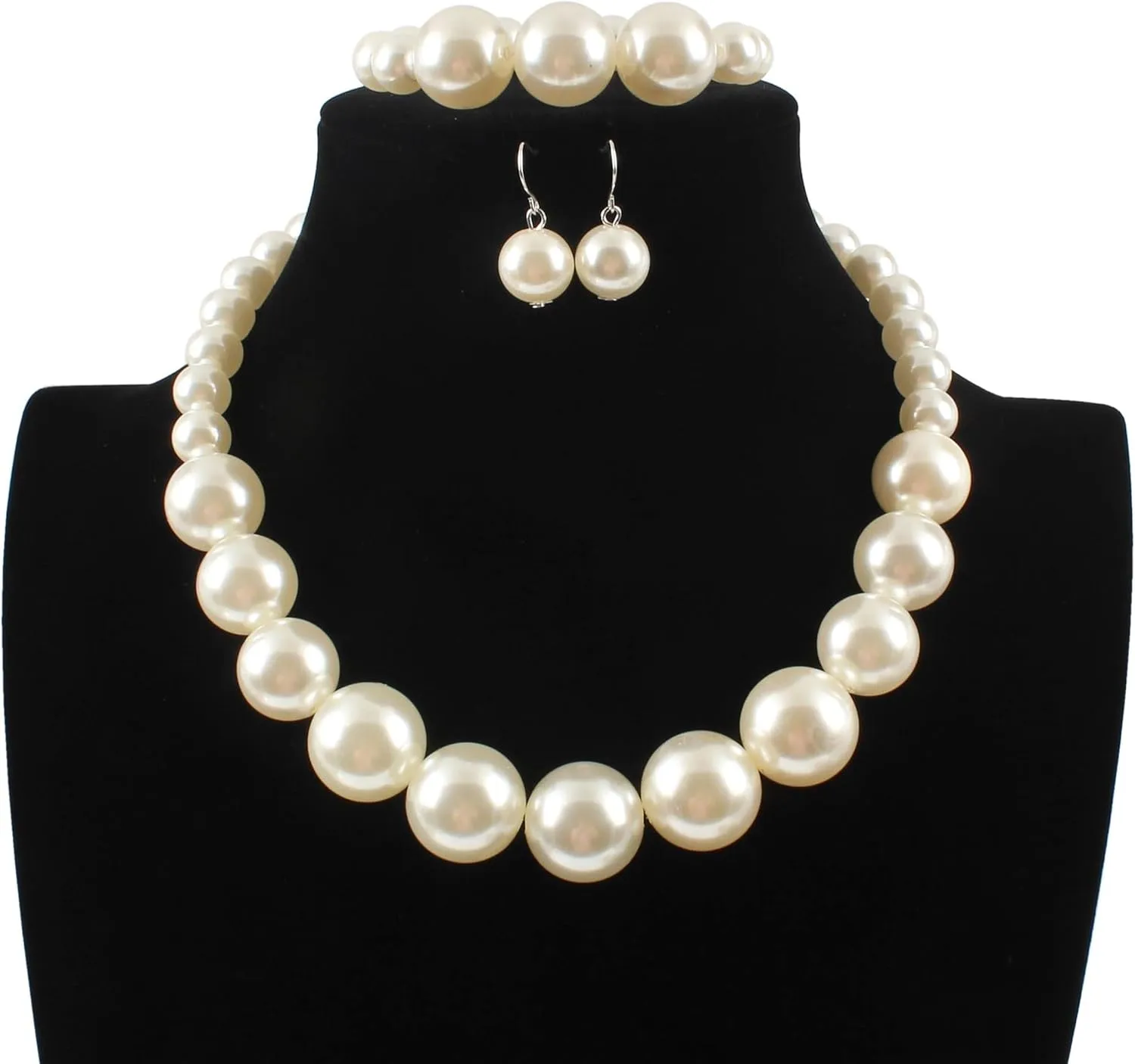 Long tiantian Pearl Choker Necklace Chunky Pearl Statement Necklace Bracelets Earrings for Women Trendy Red/White/Pink Mrs Roper Jewelry Set for Women Bridal Accessories