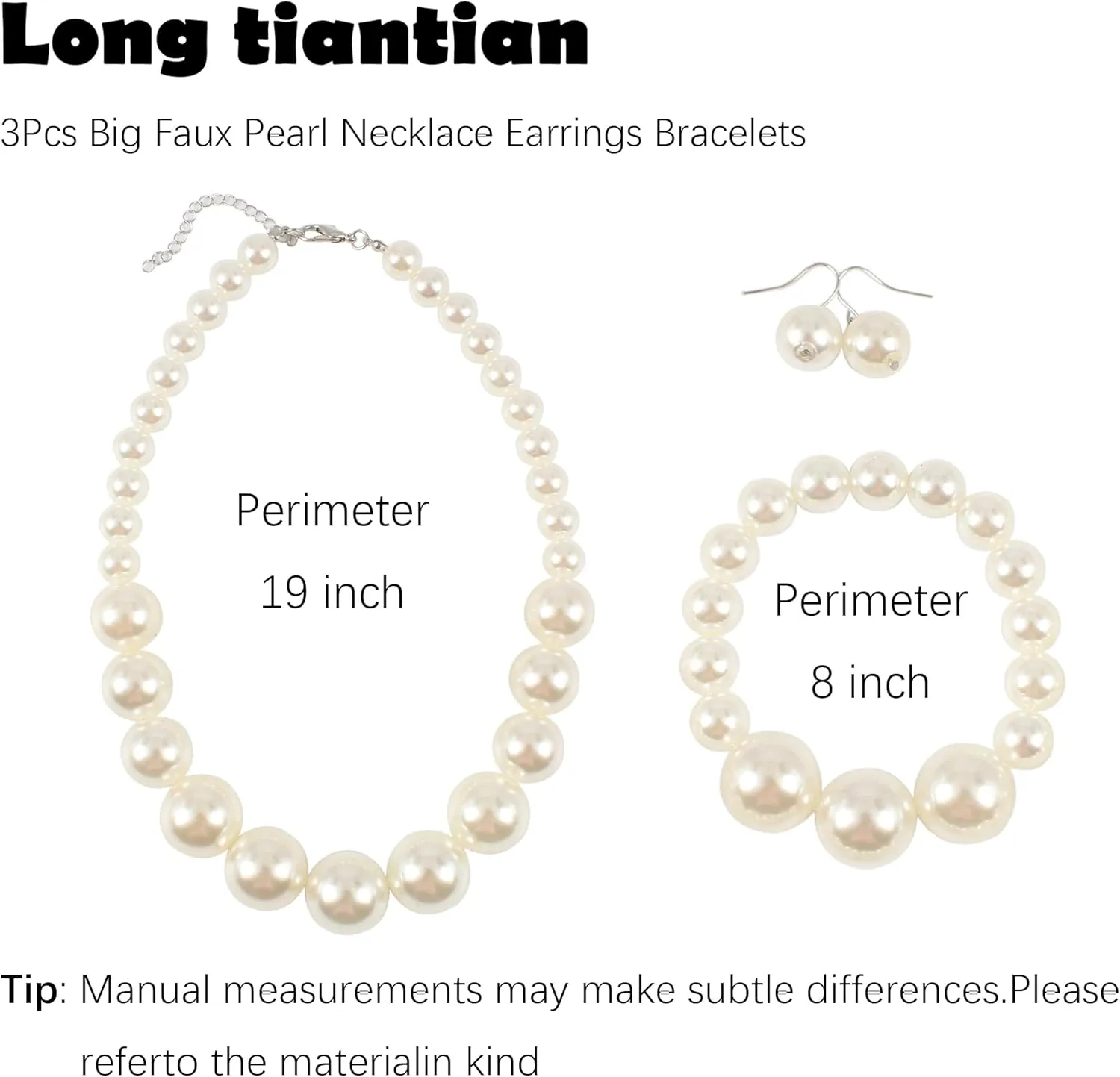 Long tiantian Pearl Choker Necklace Chunky Pearl Statement Necklace Bracelets Earrings for Women Trendy Red/White/Pink Mrs Roper Jewelry Set for Women Bridal Accessories