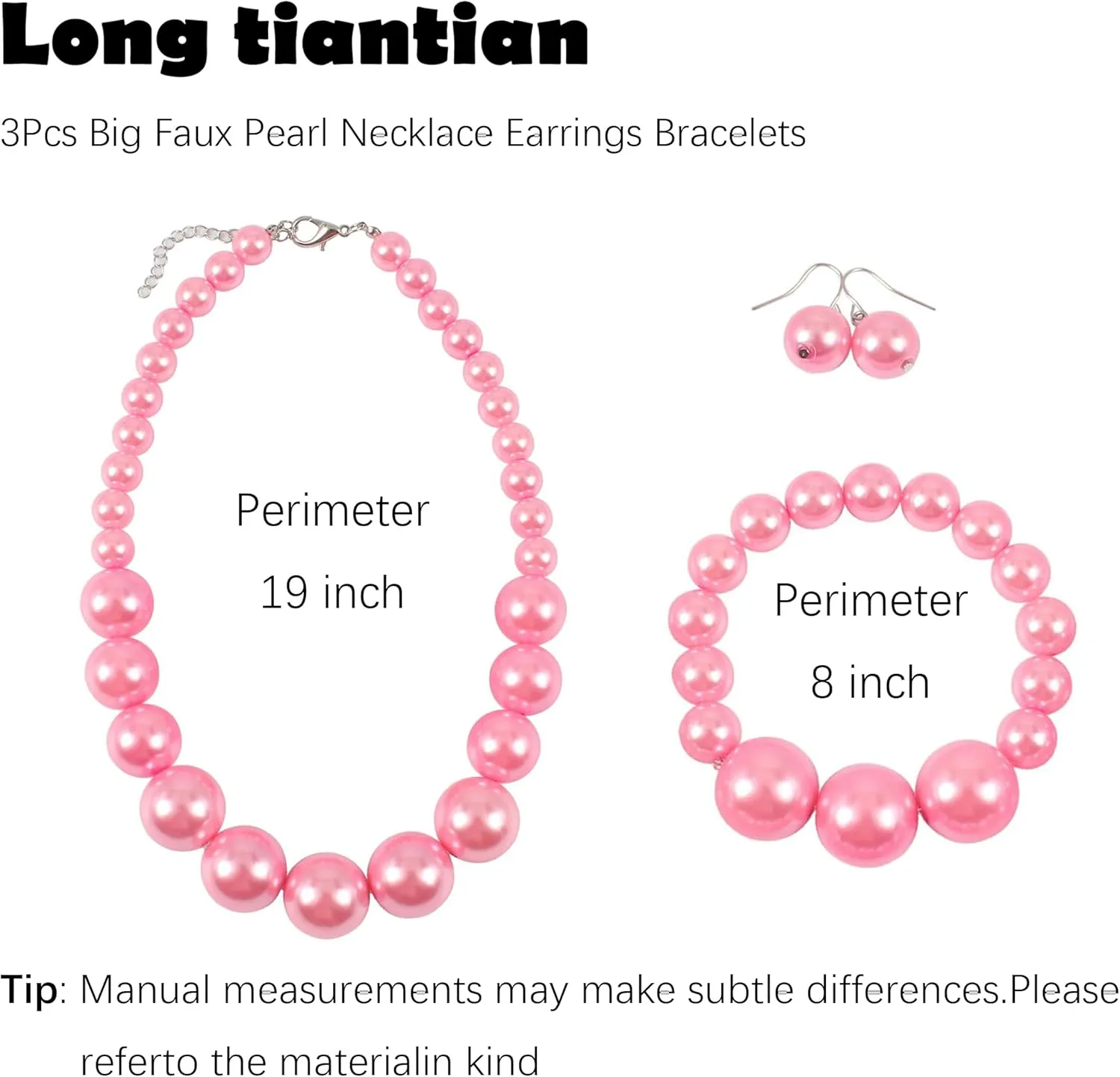 Long tiantian Pearl Choker Necklace Chunky Pearl Statement Necklace Bracelets Earrings for Women Trendy Red/White/Pink Mrs Roper Jewelry Set for Women Bridal Accessories
