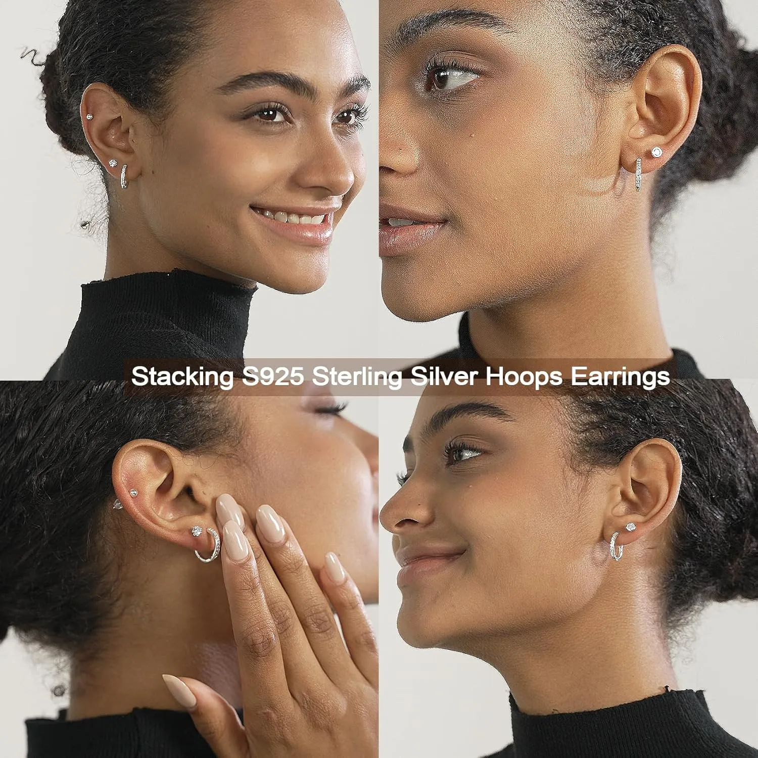 LOUMILEO 4Pairs Sterling Silver Hoop Earrings Hypoallergenic 925 Silver Hoops Earrings for Women Small Sterling Silver Stud Earrings Cartilage Silver Studs Earrings Set for Women Gift