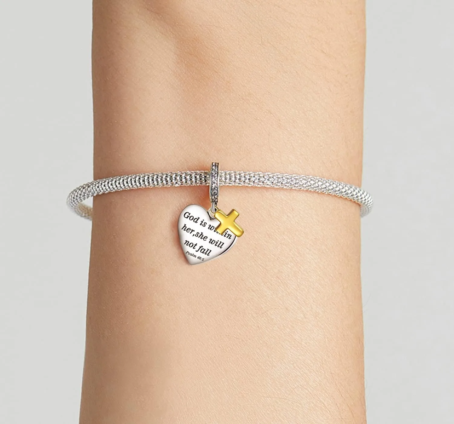 Love Heart Charm Fit for Charms Bracelet Christian Bible Verse Cross Charm Prayer Faith Religious Jewelry Gifts for Women