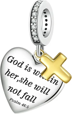 Love Heart Charm Fit for Charms Bracelet Christian Bible Verse Cross Charm Prayer Faith Religious Jewelry Gifts for Women