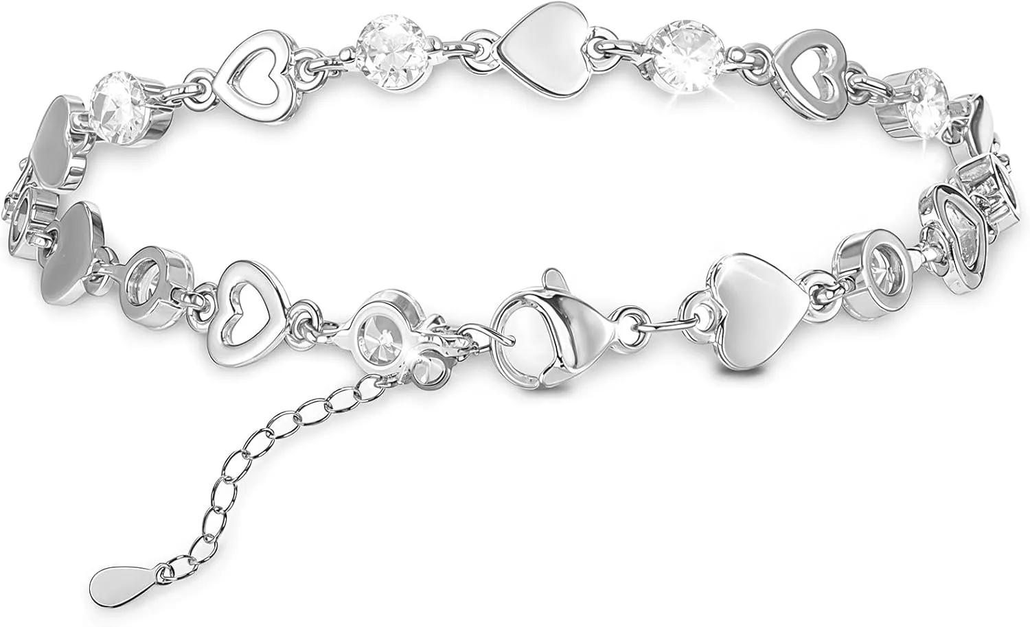 Love Heart Zirconia Crystal Bracelet, Glitter Copper Zirconia Crystal Ladies Bracelet, Dainty Charm Womens Bracelets, Adjustable Lightweight Durable Love Heart Bracelets Gift for Women, Friend