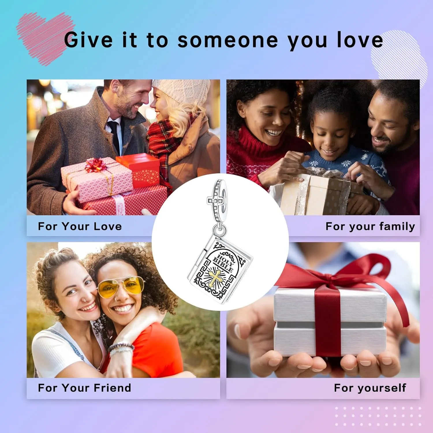 Love You Best Friend Grandma Wife Heart Charm 925 Sterling Silver Charms Fit for Bracelets Necklace Jewelry Gift for Women