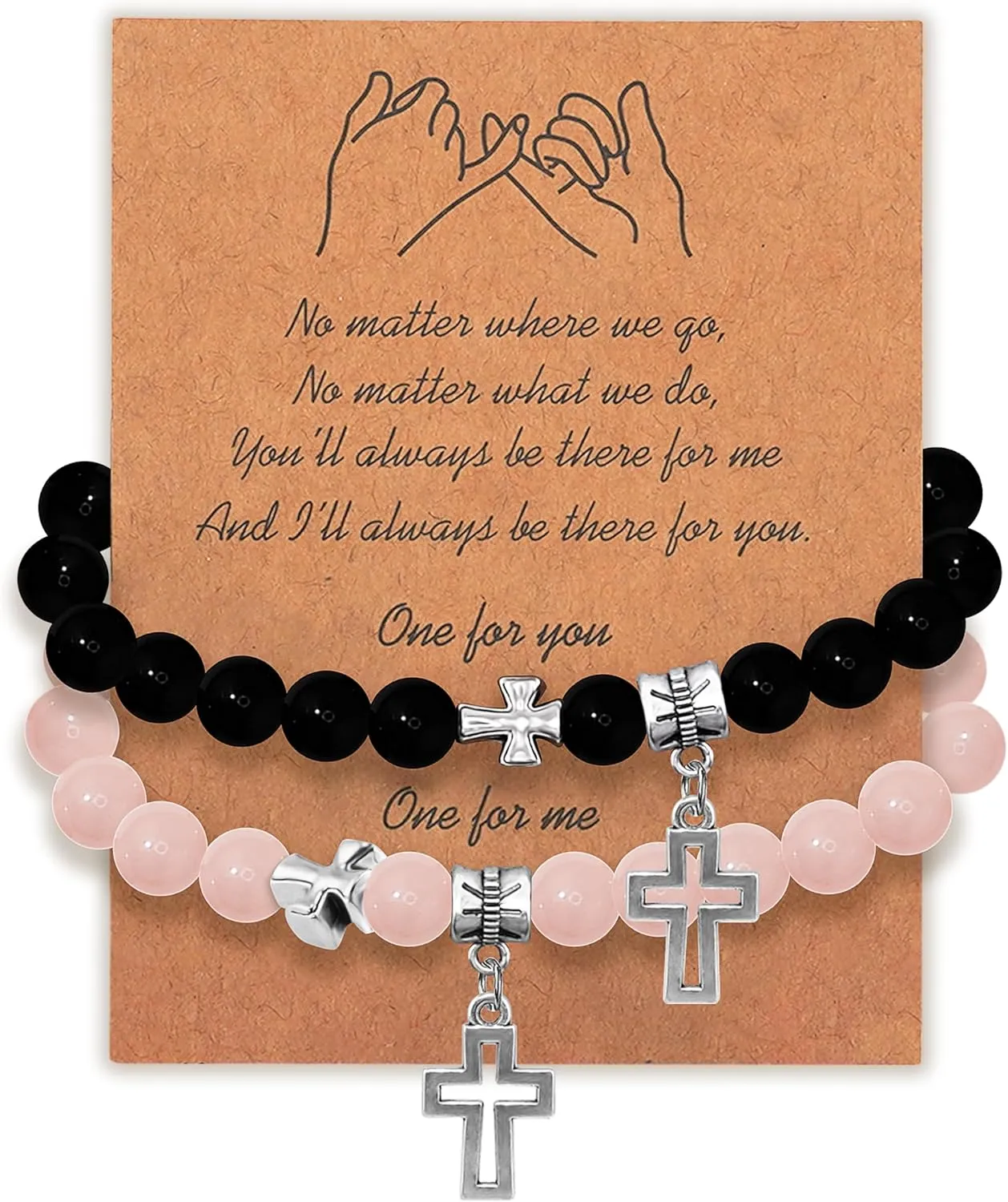 Lovers Bracelet 8mm Black adjustable Beaded Cuff Charm Bracelets for son Husband Elegant Cross Bracelet (L4 Black pink)