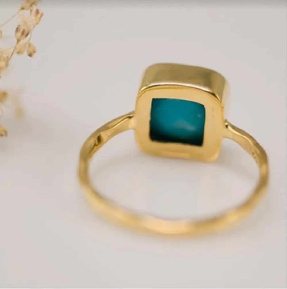 LRGKMCWTOB 925 Sterling Silver Bohemia Chic Square Turquoise Ring Fashion Rings Stackable Ring Natural Turquoise Jewelry Birthday (Size 9)