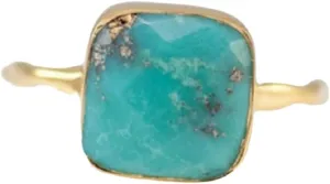 LRGKMCWTOB 925 Sterling Silver Bohemia Chic Square Turquoise Ring Fashion Rings Stackable Ring Natural Turquoise Jewelry Birthday (Size 9)