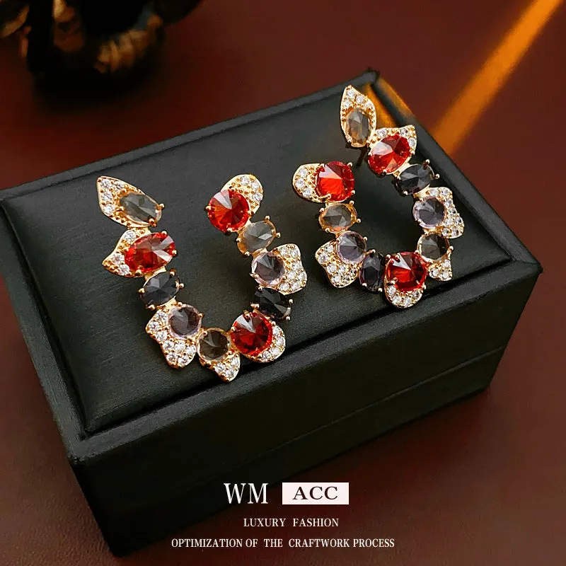 Luxurious Irregular U-Shape Copper Zircon Inlay Earrings