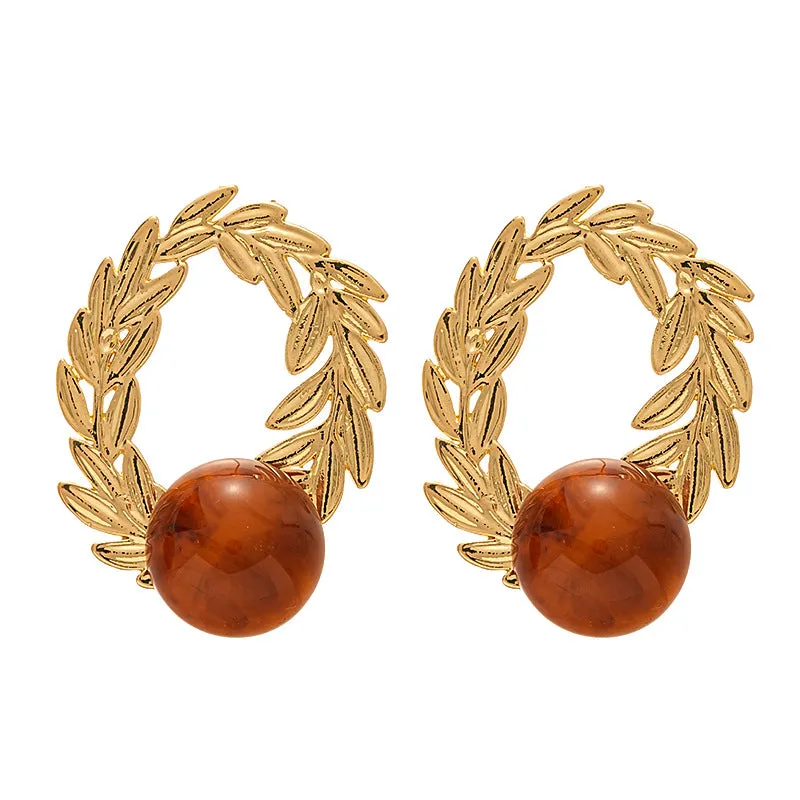 Luxurious Wheat Geometric Flower Metal Electroplating Earrings
