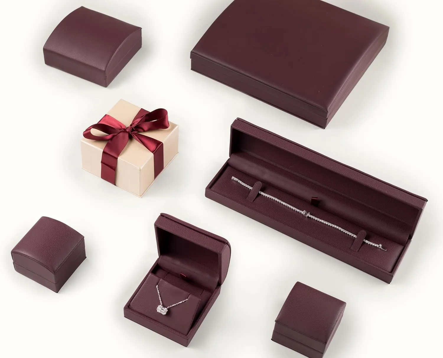 Luxury Dome-Shape Leather Earring Box for Women & Girls  Jewelry Gift Box Ideal for Studs, Small Hanging Earrings  Earring Case with Cream Ribbed Outer Box & Matching Bow Ribbon