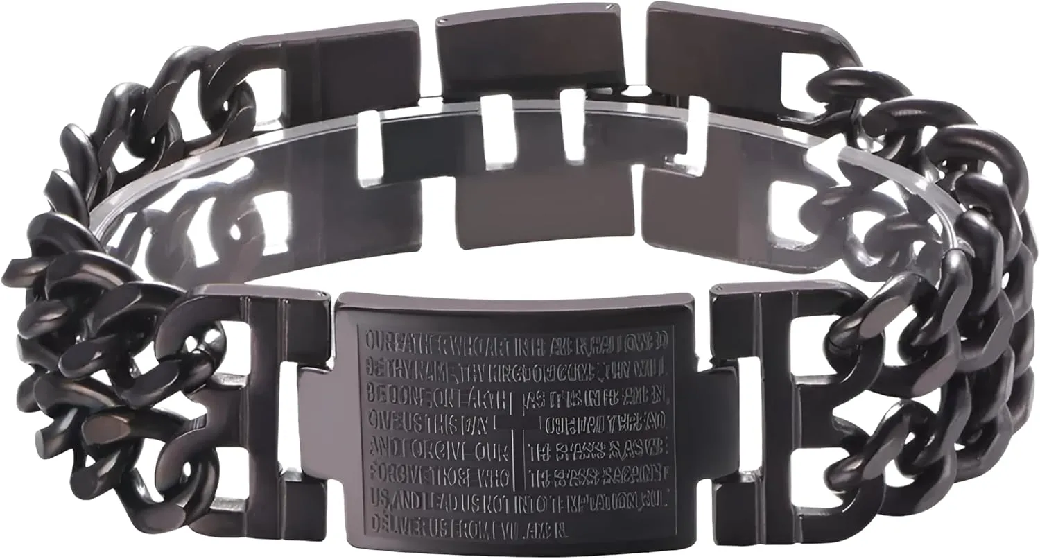 Mai & Claire 925 Sterling Silver Bible Verse Bracelet For Men And Women - Vintage Quote Jesus Scripture Lords Prayer Religious Bangle Jewelry Gift