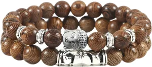 Mai & Claire 925 Sterling Silver Buddha Bracelets For Women And Men - 2pcs/set Multicolor Natural Stone Buddha Head Bracelet, Buddhist Prayer Beads Jewelry Gift