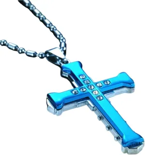 Male Crystal Cross Jesus Pendant Gold/Black/Blue Color Zirconia Necklace Stainless Steel Jewelry