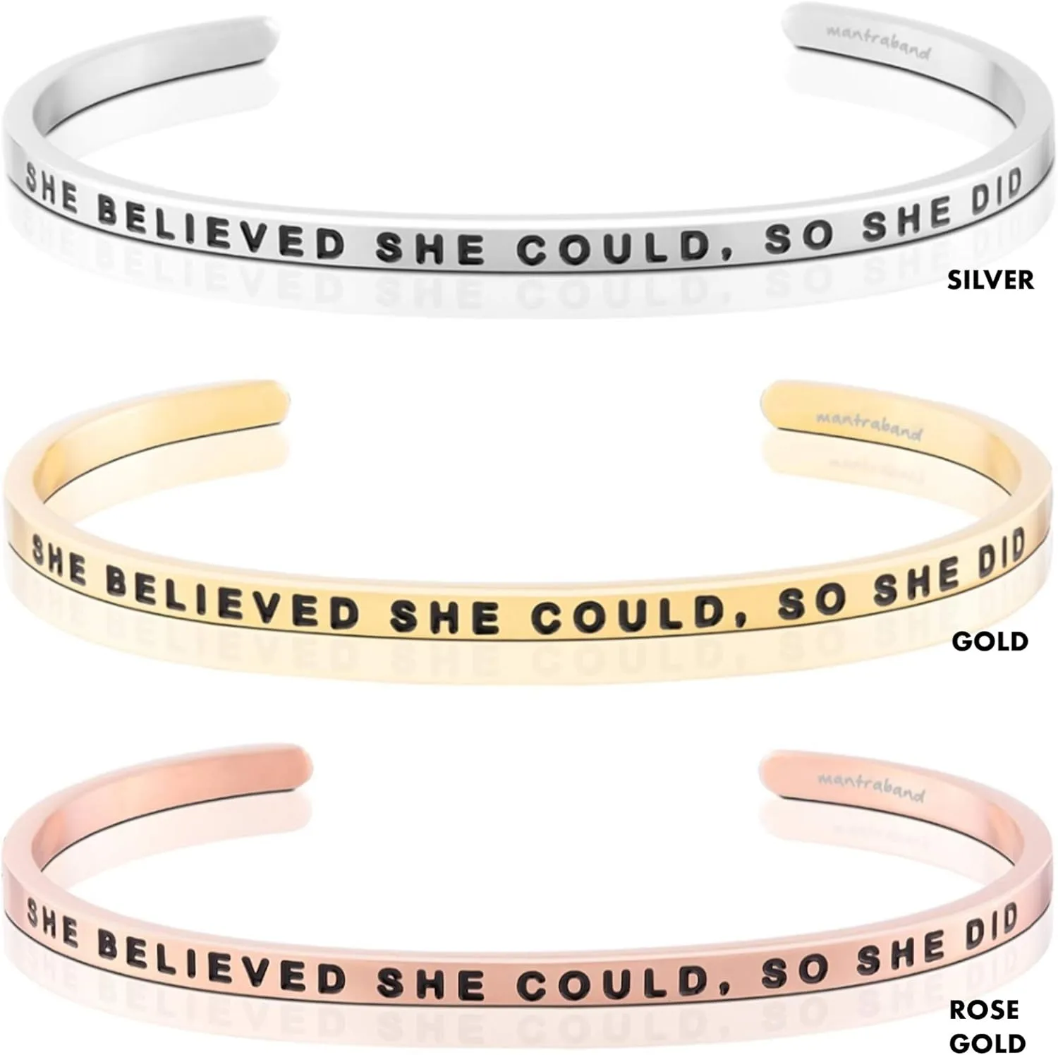 MantraBand Bracelets - Inspirational Engraved Adjustable Mantra Band Cuff Bracelet - Silver color - Gifts for Women