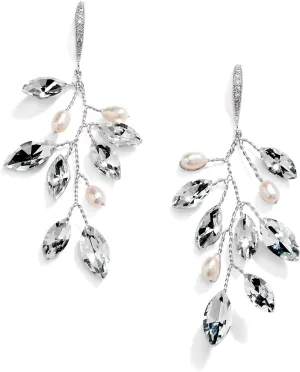 Mariell Bridal and Wedding Silver Handmade Dangle Earrings with Crystal Gems and Petite Freshwater Pearls