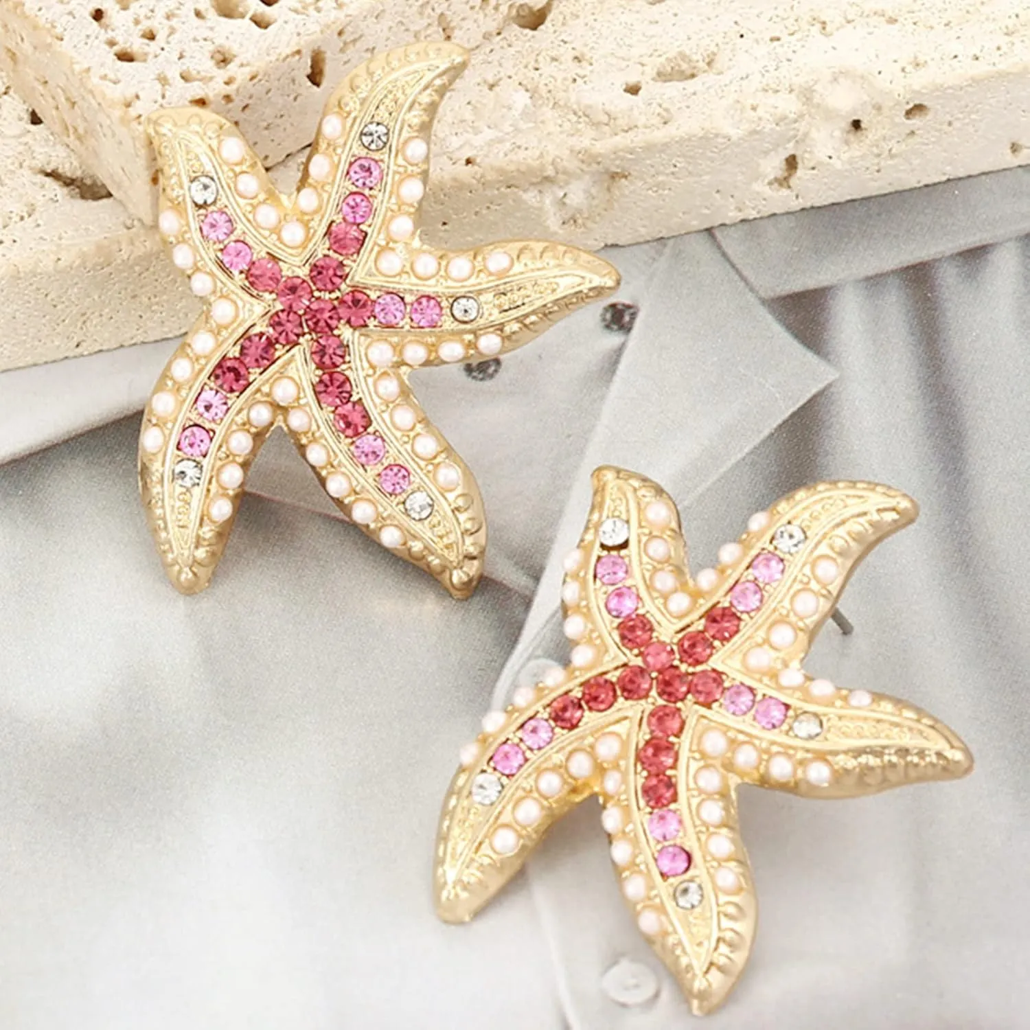 Marine Animal Earrings for Women, Crystal Paved Alloy Drop Earrings, Gold Plated Dangle Earrings for Gift