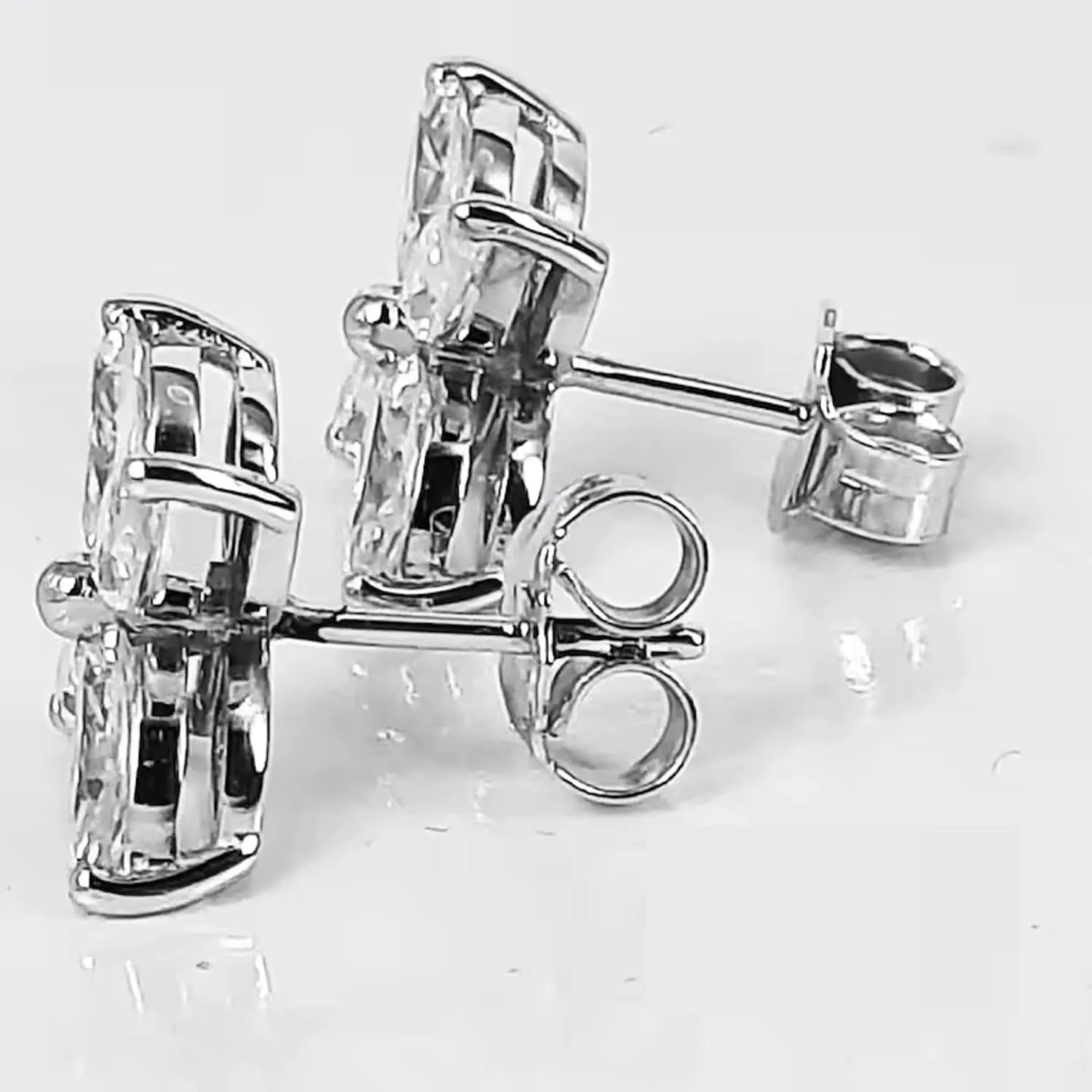 Marquise Cut Moissanite Diamond Flower Stud Earrings  Butterfly Post White Gold Plated Studs for Women