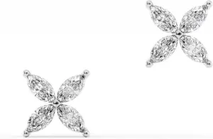 Marquise Cut Moissanite Diamond Flower Stud Earrings  Butterfly Post White Gold Plated Studs for Women