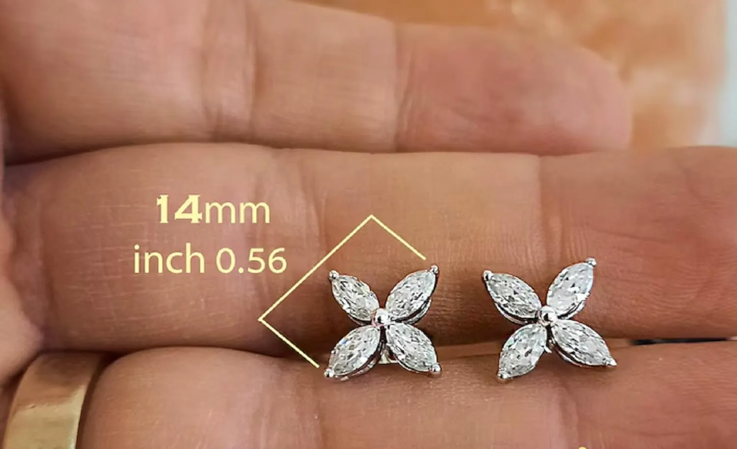 Marquise Cut Moissanite Diamond Flower Stud Earrings  Butterfly Post White Gold Plated Studs for Women