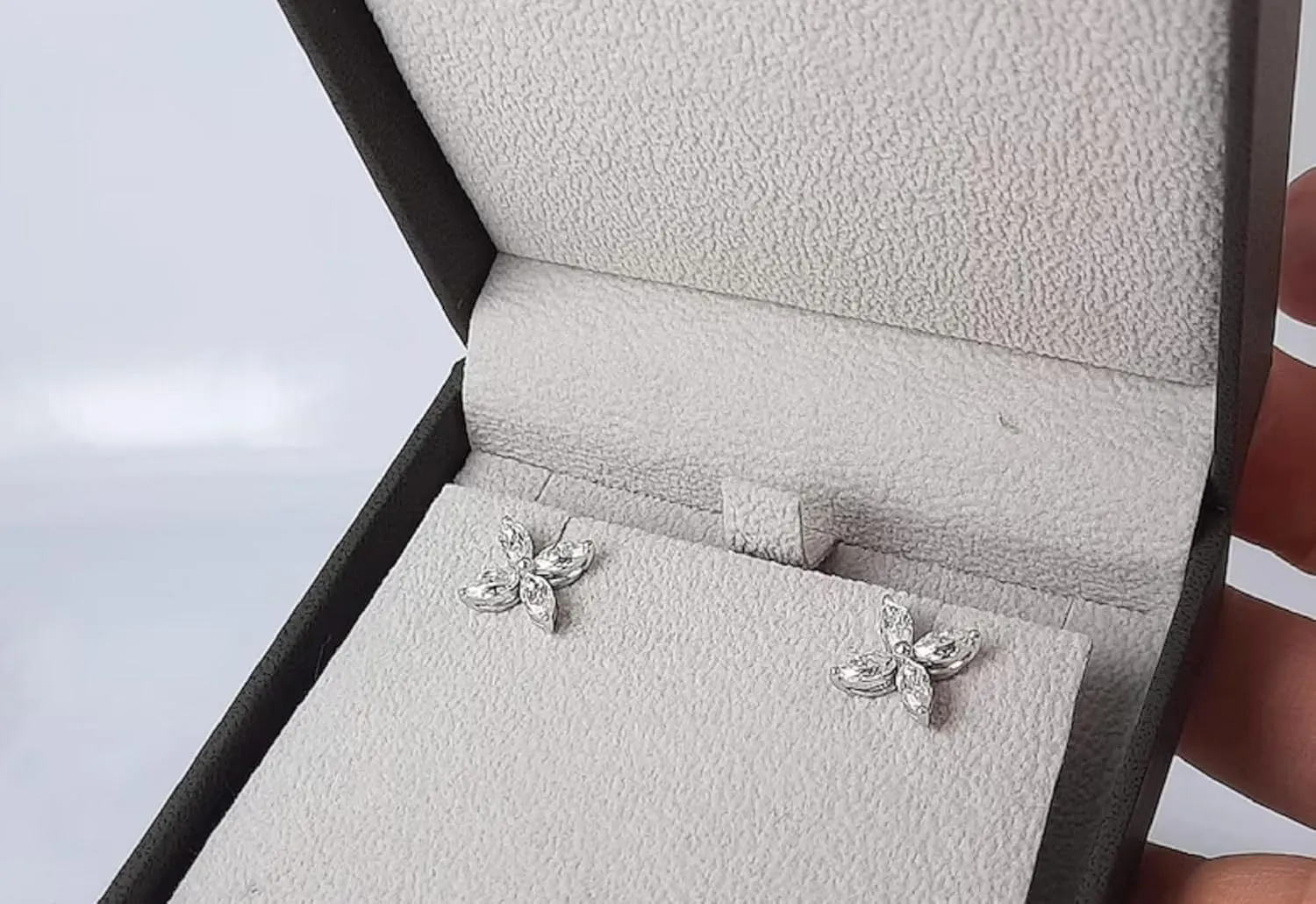 Marquise Cut Moissanite Diamond Flower Stud Earrings  Butterfly Post White Gold Plated Studs for Women