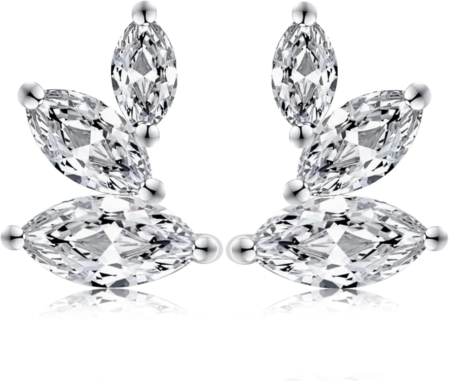 Marquise Moissanite Earrings Angel Wing Studs D Color VVS1 Clear Moissanite Earrings 18K Gold Plated S925 Sterling Silver Friction Back Stud Earrings for Women
