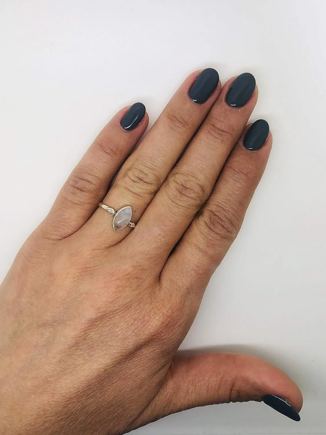 Marquise Moonstone 925 Sterling Silver Ring - Delicate BOHO Chic Jewelry - Fashionable and Stylish for Women with Velvet Gift Bag - Made by Indian Artisans - Size 6-9
