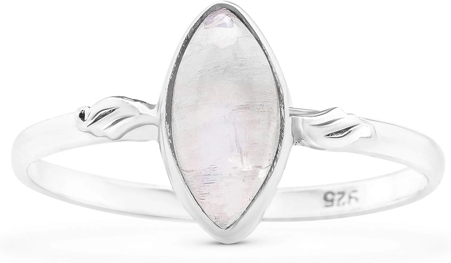 Marquise Moonstone 925 Sterling Silver Ring - Delicate BOHO Chic Jewelry - Fashionable and Stylish for Women with Velvet Gift Bag - Made by Indian Artisans - Size 6-9