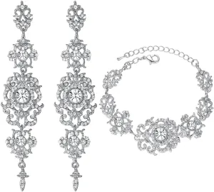 mecresh Flower Teardrop Earring and Bracelets Silver/Gold/Champagne Bridal Jewelry Sets for Women
