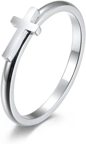 Meilord Cross Ring Sets for Him and Her Silver Black Stainless Steel Matching Couple Rings Wedding Bands Anniversary Engagement Promise Rings