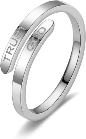 Meilord TRUSGT GOD Inspirational Ring for Women Fashional Stainless Steel Adjustable Religious Faith Rings for Couples,Silver Golden Rose Gold