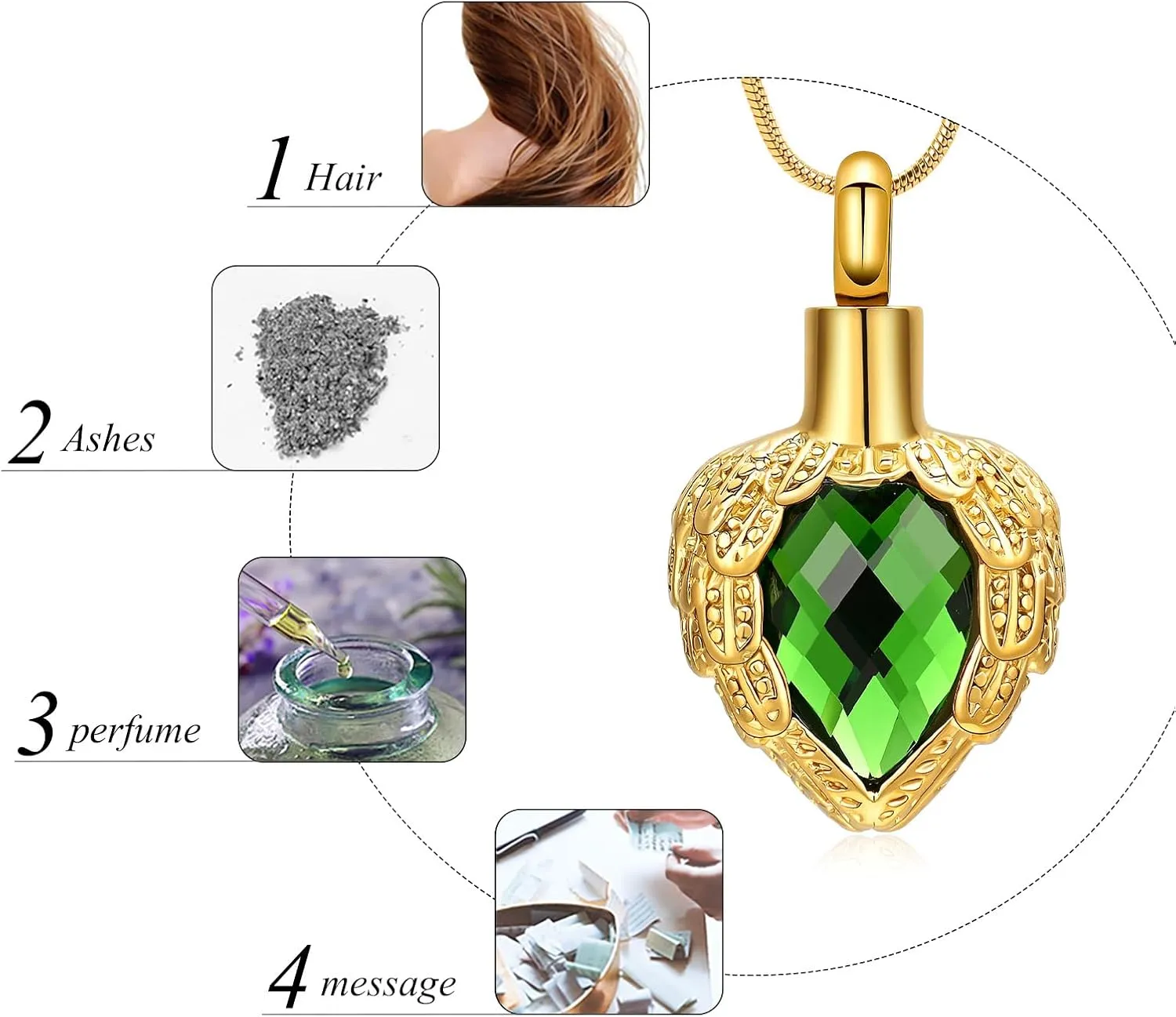 memorial jewelry Gold Angel Wings Glass Heart Urn Pet/Human Cremation Pendant Necklace Jewelry for Ashes